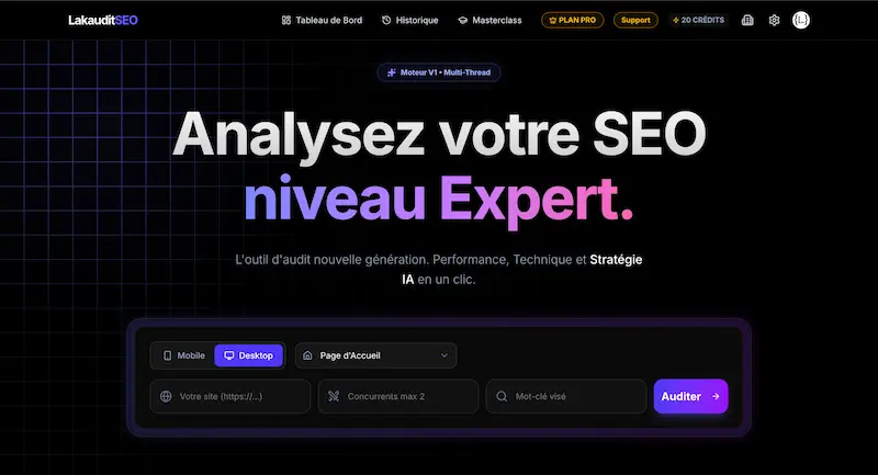 Interface design for LAKAUDIT SEO - Next.js / Supabase / Gemini / Stripe project